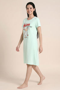 Zivame Farm Lore Knit Cotton Knee Length Nightdress - Honey Dew — thumbnail 2